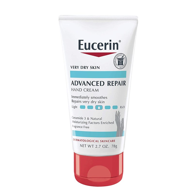 Công thức của Eucerin Advanced Repair Hand Cream giúp phục hồi và cấp ẩm cần thiết cho làn da khô.